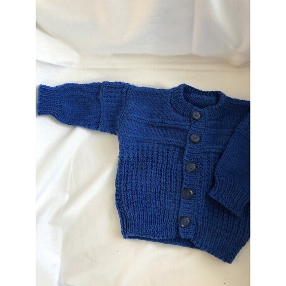 Boys 12 mo. Hand Knitted Baby Cardigan Sweater, Soft, Warm & Cozy - Picture 7 of 16